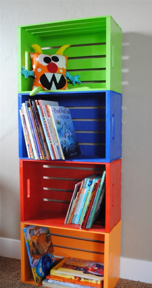 Budget Decorating Ideas For Kids Bedrooms - DIY Bookshelf Made From Crates