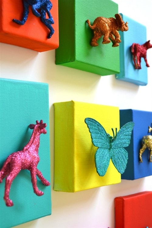 Budget Decorating Ideas For Kids Bedrooms - Glittered Animal Canvases